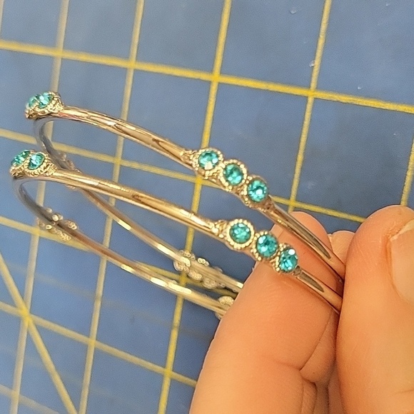 Marina Blue Faux Stone Silver Tone 7" Bracelet Set of 2 - Picture 1 of 7